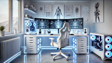 white futuristic enginiring gaming setup