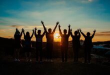 friend silhouette during sunset