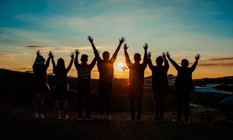 friend silhouette during sunset