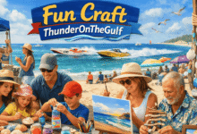 Beach scene with crafts and boats.