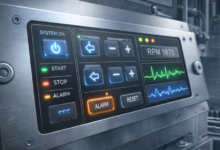 Industrial control panel with LED backlit membrane switch interface