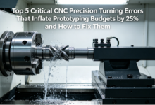 A hyper-realistic photo of a high-precision Swiss-type CNC lathe machining a complex metal turned part with high-pressure coolant in a modern workshop, with the article title overlaid.